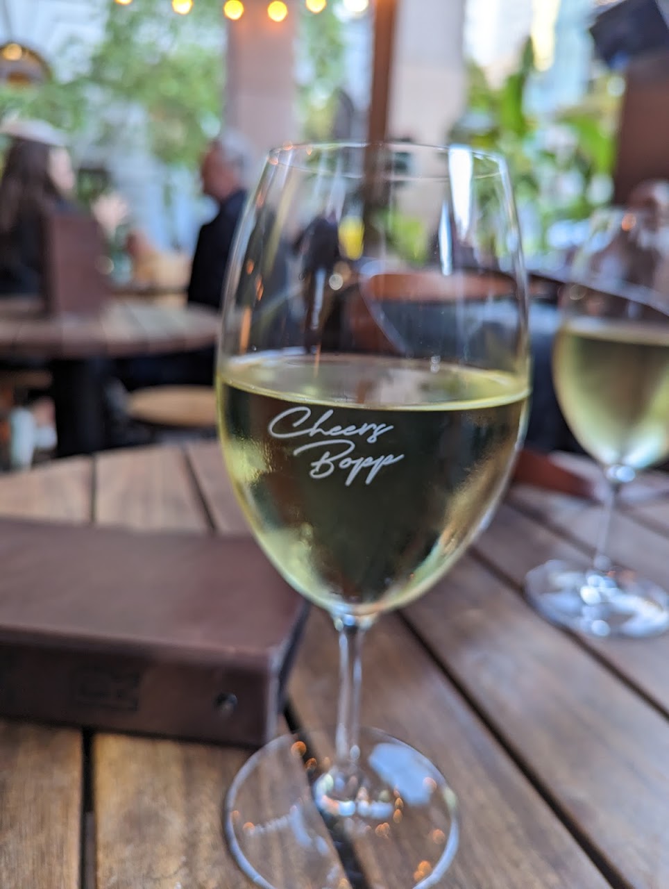 Wine glass on the Bopp & Tone terrace